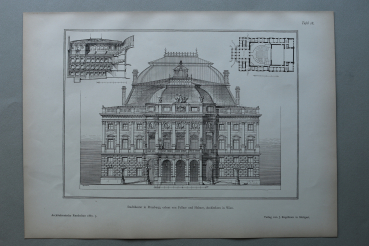 Holzstich Architektur Pressburg 1887 Stadttheater